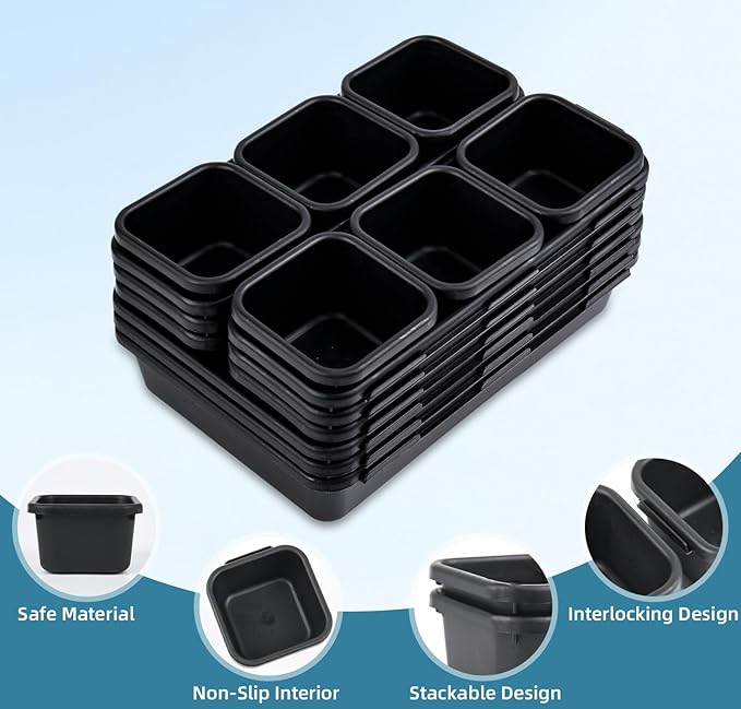 Kutesna 15PCS Interlocking Drawer Organizer, Plastic Desk Organizers Set | 3-Size Versatile Storage Bins,BPA-free, Non-slip, Fits Any Drawer for Cosmetics, Bathroom, Tools, Kitchen and Office, Black - Image 3