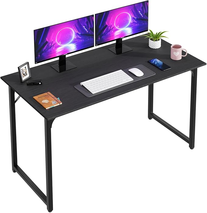 PayLessHere | 47 Inch Computer Desk | Black | Sturdy Office Desk | Metal Frame, Adjustable Feet | Water-Resistant, Scratchproof Surface | Writing Table for Home Office or Study | Pack of 1 by PayLessHere