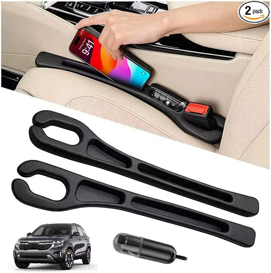 Car Seat Gap Filler Organizer 2Pcs,Car Accessories with Safety Hammer,2 in 1 No Drop Seat Guard with Storage Slot for Phone,Keys,Universal Interior Gap Filler for Cars SUV Truck,Black by Unknown