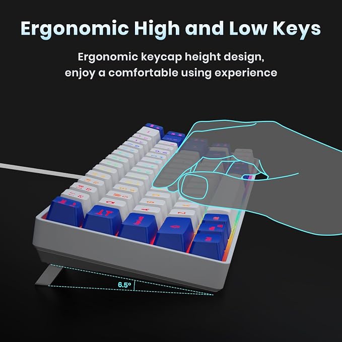 GEODMAER 65% Gaming Keyboard, LED Backlit Mini Wired Keyboard, Ultra-Compact Anti-Ghosting No-Conflict 68 Keys Membrane Gaming Wired Keyboard for PC Laptop Windows Gamer(White-Blue) - Image 6