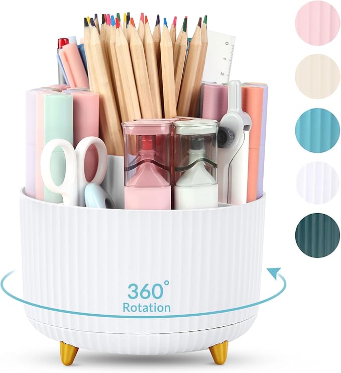 SKYDUE 360 Rotating Organizer - Dual-Purpose Pen & Pencil Holder with 5 Slots, Suitable for Office, School, or Home (White) by SKYDUE