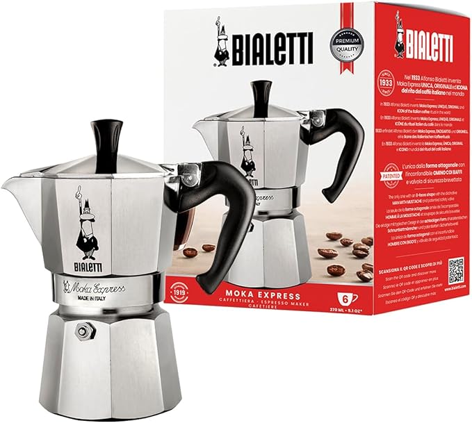 Bialetti Moka Express Iconic Italian Stovetop Espresso Maker (Natural Silver, 6 Cups) by Bialetti
