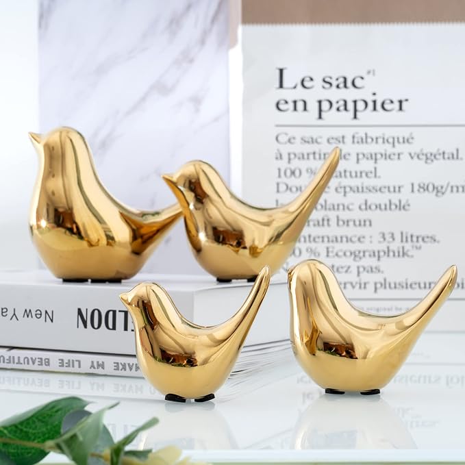 Notakia Small Birds Statues Home Decor Modern Style Decorative Ornaments for Living Room, Bedroom, Office Desktop, Cabinets (4Pcs Gold Birds) - Image 8
