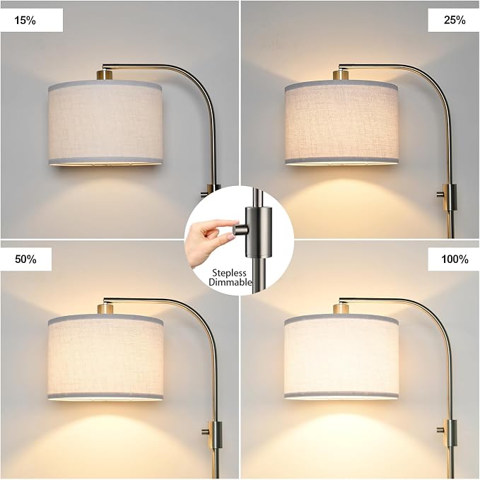 Nintiue Upgraded Modern Arc Dimmable Tall Standing Floor Lamp with Linen Shade, 1200 Lumens LED Bulb Included, for Living & Reading Room, Bedroom, Office & Nursery, Brushed Nickel - Image 3
