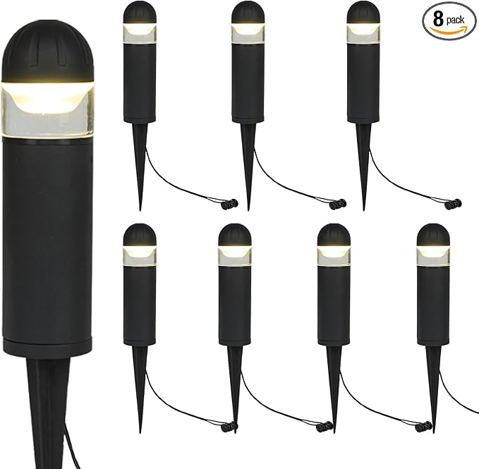 Low Voltage Landscape Lighting, 2W 200LM 12V LED Bollard Lights Outdoor Waterproof with Connectors, Aluminum Housing Driveway Pathway Walkway lights 3000K Warm White, ETL UL CSA Listed, 8 Pack by MULANDI