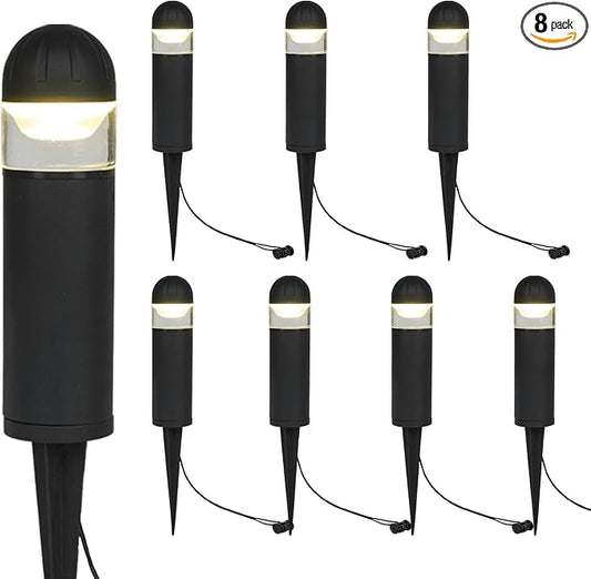 Low Voltage Landscape Lighting, 2W 200LM 12V LED Bollard Lights Outdoor Waterproof with Connectors, Aluminum Housing Driveway Pathway Walkway lights 3000K Warm White, ETL UL CSA Listed, 8 Pack by MULANDI
