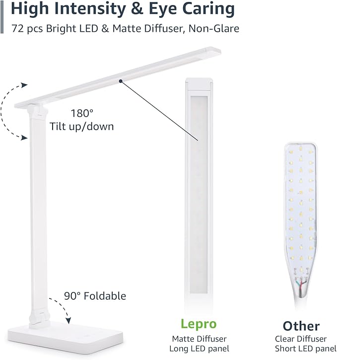 Lepro LED Desk Lamp 9.5W 800lm, Metal Desk Light for Home Office, White | 5 Colors 5 Brightness, Dimmable Task Light, Eye Caring, Home Office Desktop Lamp for Reading, Crafting, Sewing, Puzzle, Nail - Image 6