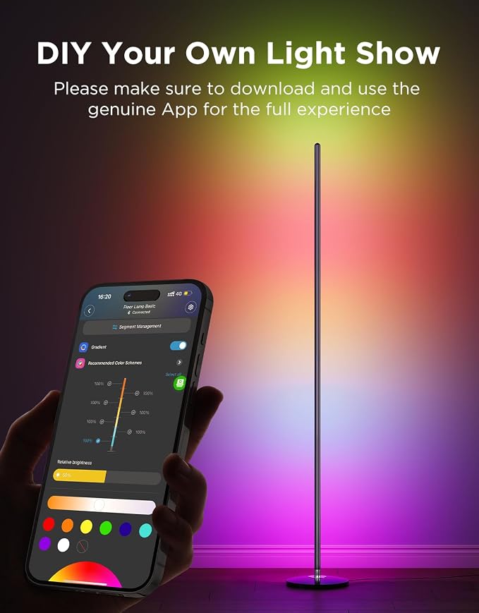 Govee RGBIC Floor Lamp Basic, 1000lm LED Corner Lamp, Black | Compatible with Alexa and Matter, Modern Floor Lamp with Music Sync and 16 Million DIY Colors, Standing Lamp for Bedroom - Image 8