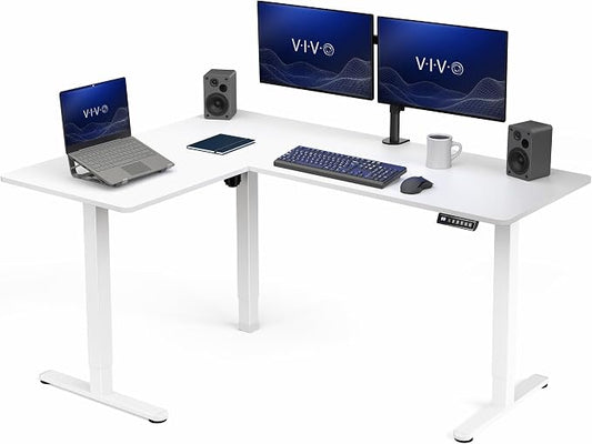 VIVO White 63 x 47 in Corner Standing Desk, DESK-E3CTW-47 | Electric, Reversible L-Shaped Table, Sit Stand, Height Adjustable, Memory Controller, Office Furniture Sets, White Frame by Unknown
