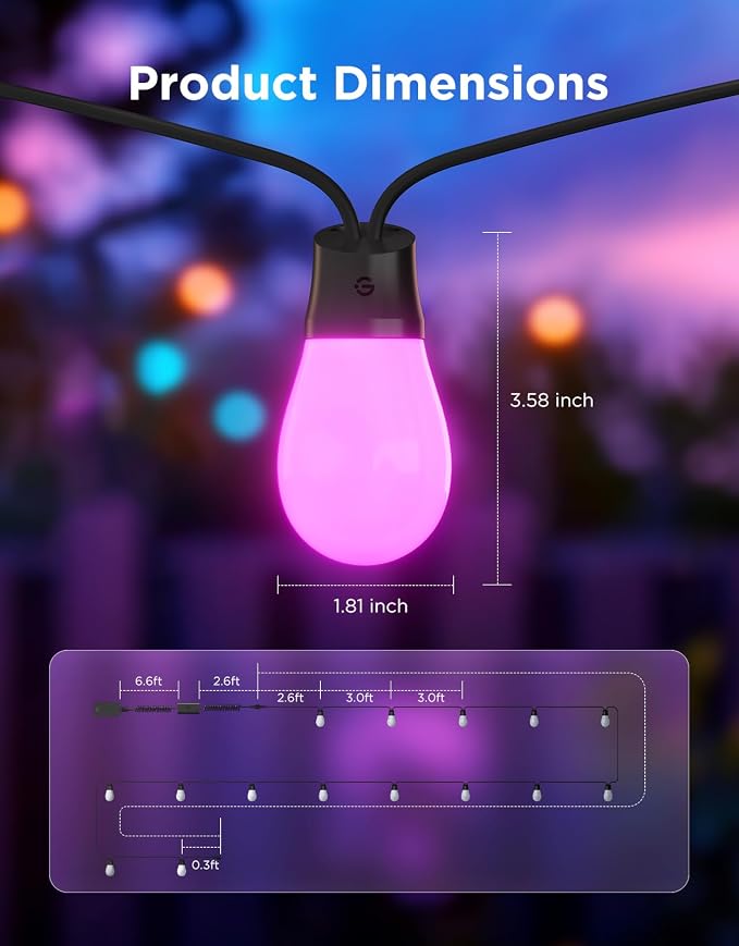 Govee S14 Bulb Outdoor String Lights 2, 48ft RGBICWW, 15 LED Bulbs, IP66 | Patio Lights with 111 Scene Modes for Patio, Backyard, Garden, Compatible with Alexa, Google, Matter, APP Control - Image 8