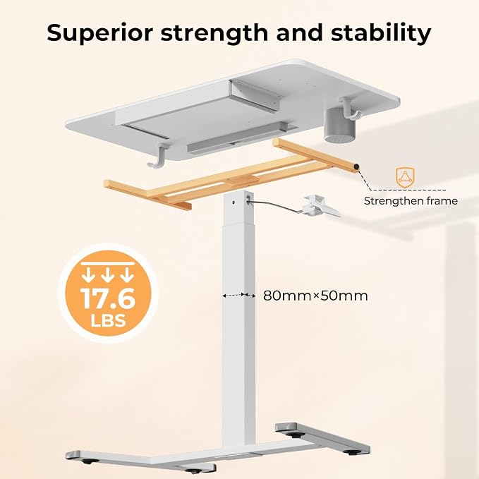 Mobile Standing Desk with Drawer, 35"×20" Small Desk, White | Portable Laptop Workstation with Cup Holder and Hooks, Height Adjustable Rolling Desk with Wheels, Teacher Classroom Use - Image 7