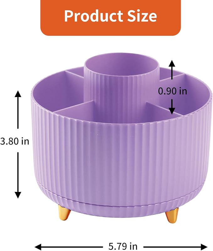 Desk Pencil Pen Holder, 5 Slots 360°Degree Rotating Pen Organizers for Desk, Desktop Storage Stationery Supplies Organizer, Cute Pencil Cup Pot for Office, School, Home, Art Supply, Purple - Image 7