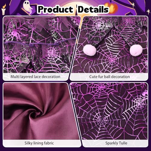Dog Cat Halloween Costume Cobweb Tulle Cape & Wizard Hat Purple, SM - Image 4