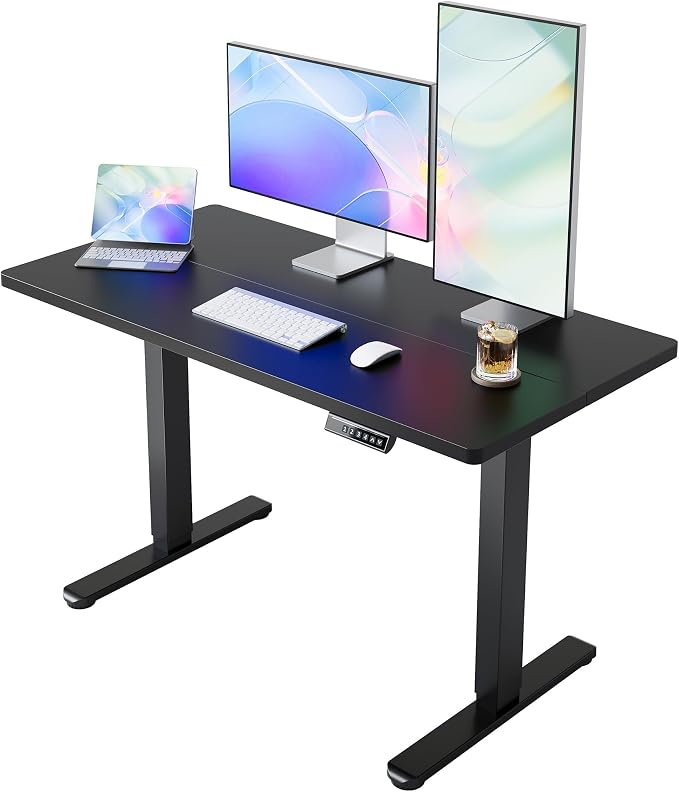 HUANUO 43 x 24 inch Electric Standing Desk Adjustable Height, 4 Memory Height Settings, Sit Stand Up Desk for Home Office & Computer Workstation, Black by HUANUO