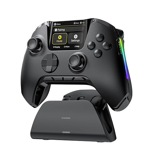 ManbaOne Interactive Screen Wireless Gaming Controller (Black) | for PC/Switch1/2/iOS/Android,Hall Effect Stick & Trigger,RGB Lighting,Remappable Buttons,1800mAh with Charging Dock by MANBA