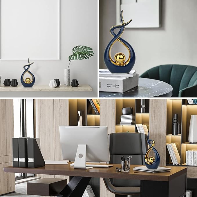 Norrclp Home Decor Modern Abstract Art Ceramic Statue Table Decorations for Dining Room Living Room Office Centerpiece (Blue and Gold, Large) - Image 4