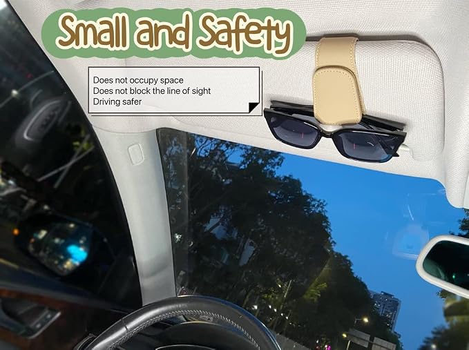 CHOSMOYI Magnetic Leather Sunglass Holder for Car, Sunglasses Clip for Car Visor, Auto Interior Accessories Universal for Different Size Eyeglasses (Beige) - Image 2