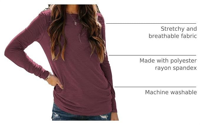 Sherosa Womens T Shirts Long Sleeve Crew Neck Shirts Basic Tee Tops Blouse - Image 5