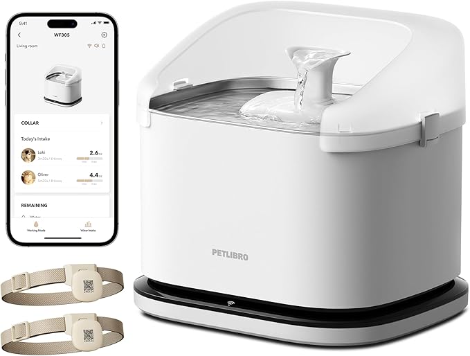 PETLIBRO Cats Water Fountain for Multi Cats, Cat Fountain with RFID Recognition Each Pet, 3L/101oz Pump-Free Cat Water Fountain Stainless Steel Tray, 2.4G Wi-Fi APP Pet Water Fountain x2 Collar Tags by Unknown