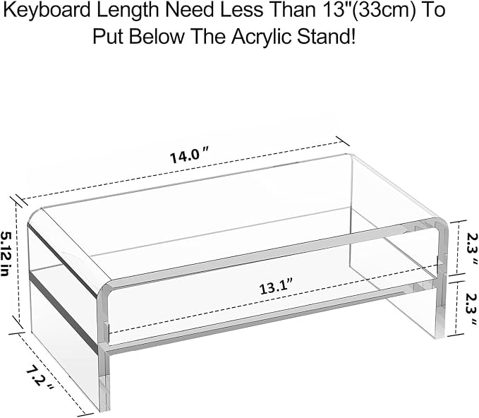 Egchi Acrylic Monitor Stand, 2 Tiers Clear Monitor Riser Computer Stand for Office, Home, Office, 5.12 Inches Hight PC Desk Stand for Keyboard Storage, Premium Platform for Laptop Printer TV Screen - Image 2