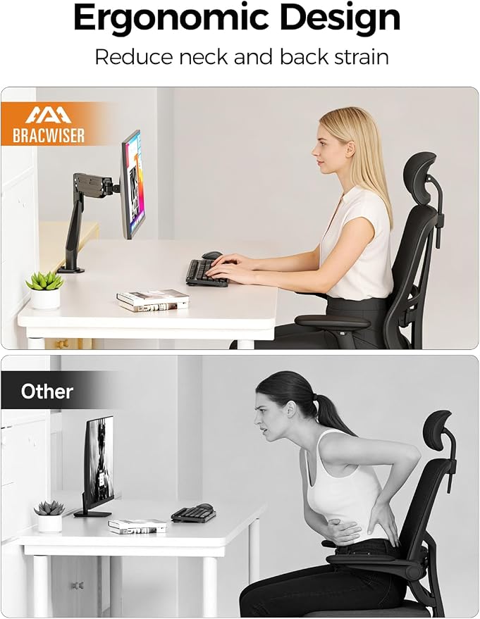 Bracwiser Monitor Mount 17-35 Inch Adjustable Gas Spring Desk Mount Stand Hold up to 24.25lbs with Clamp/Grommet Mounting Base (MD82) - Image 7