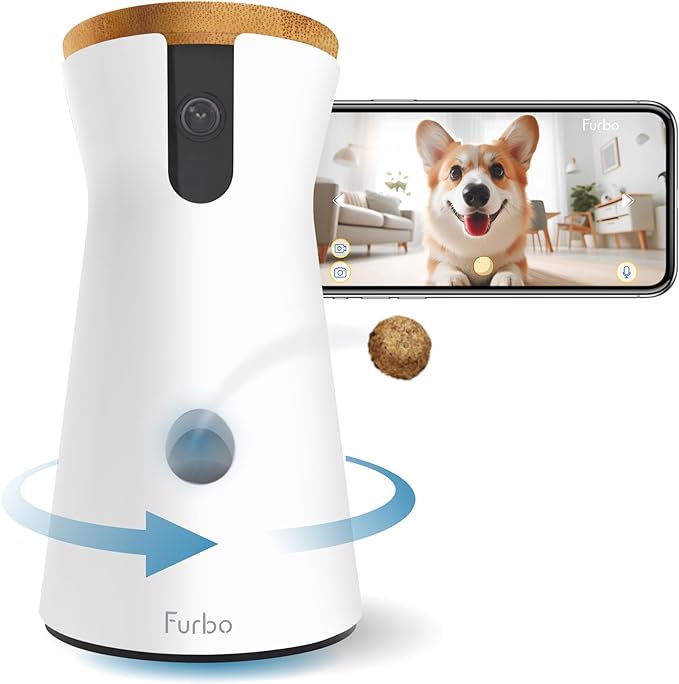 Furbo 360° Dog Camera: Basic See, Talk & Toss Features, No AI Alerts, No Subscription Required, Pet Security Cam w/Barking Alerts, Rotating View, Treat Toss, 2-Way Audio, Smart Home Puppy Monitoring by FurboPetCamera
