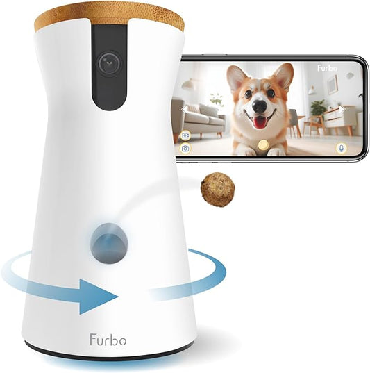 Furbo 360° Dog Camera: Basic See, Talk & Toss Features, No AI Alerts, No Subscription Required, Pet Security Cam w/Barking Alerts, Rotating View, Treat Toss, 2-Way Audio, Smart Home Puppy Monitoring by FurboPetCamera