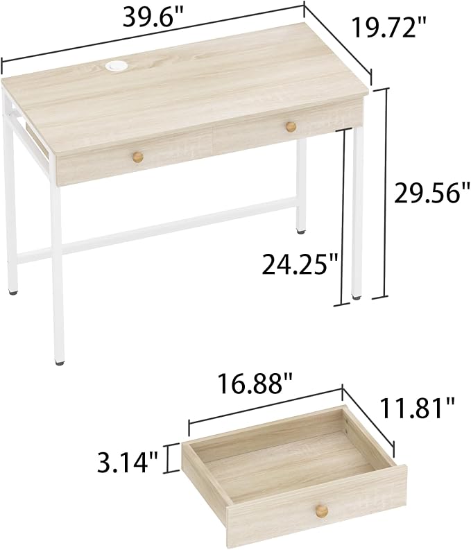 Weehom Computer Desk with Drawers, Home Office Workstation, Beige | Sturdy and spacious workstation for writing, studying and gaming, Suitable for PC and laptop use - Image 3