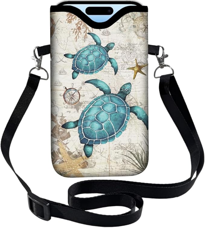 Neoprene Phone Sleeve Pouch with Adjustable Strap Neck Lanyard Fits Most Smartphones 7.1 x 3.9 Inch Phone Crossbody Sleeve Sea Turtle Waterproof Carrying Cellphone Case Bag for Women Men by PRESSINART
