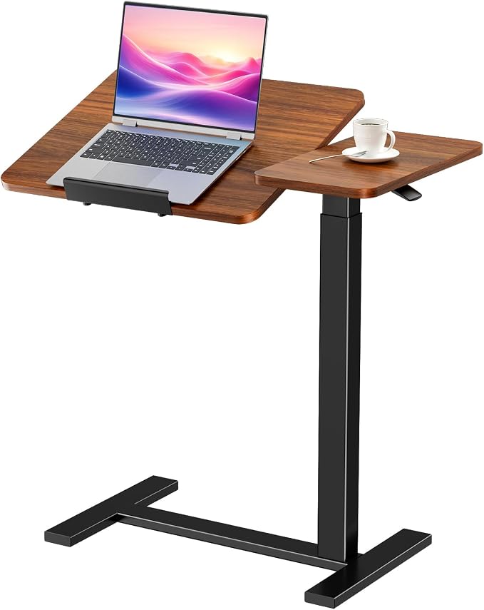 Adjustable Standing Desk Rolling Laptop Table with Wheels, Brown | Tiltable Desktop Design for Comfortable Work, Reading and Study Spaces by HAPPYMONTLLC