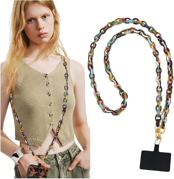 Phone Crossbody Chain CellPhone Lanyard, Acrylic Shouder Strap Universal Lanyard Chain with Tether Patches Compatible with Most Phones Bag Purse (multi-color by Turkalla