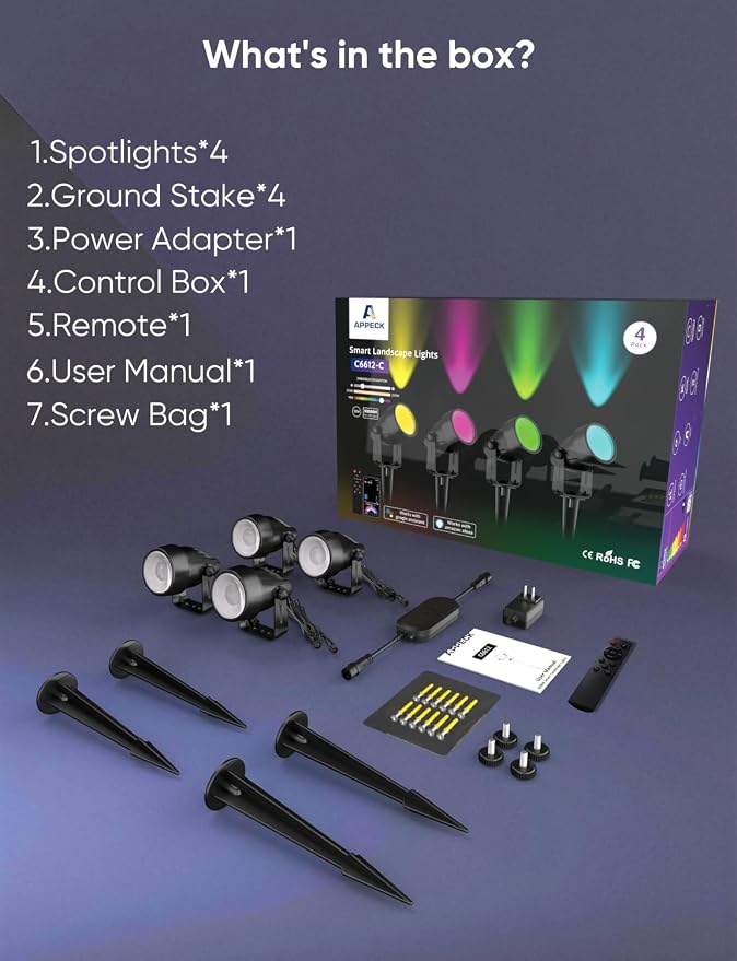 APPECK Landscape Lighting, RGBW Spotlights with APP Control,4 Pack | Color Changing Low Voltage ,IP65 Waterproof Outdoor Landscape Lights for Garden Yard Outside Decoration - Image 8