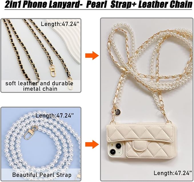 Phone Crossbody Chain Cell Phone Lanyard,Universal Leather+Metal Shouder Strap with Phone Tether Patches (P) - Image 2
