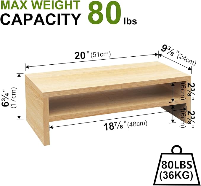 TEAMIX 2 Tiers Desktop Monitor Stand Riser 20 Inch Printer Stand with Storage Small TV Riser Laptop Wooden Desk Organizer Shelf Bookshelf Maple (Natural Maple, 2 Tiers) | Laptop/PC/Printer/Keyboard Storage, Ergonomic Design, 15mm thick Sturdy Wood Boar... - Image 5