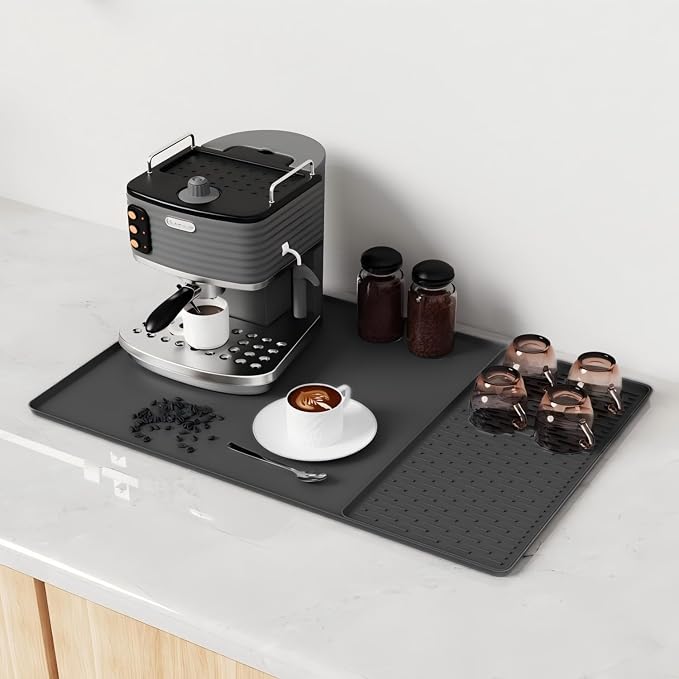 Coffee Mat, Dish Drying Mat 2 in1 Coffee Maker Mat for Kitchen Counter, 16"x24" Silicone Bar Pad, Anti-Slip, Heat Resistant Drip Pad for Espresso Machines, Dinner Plates, Ice Cream Machines - Image 9