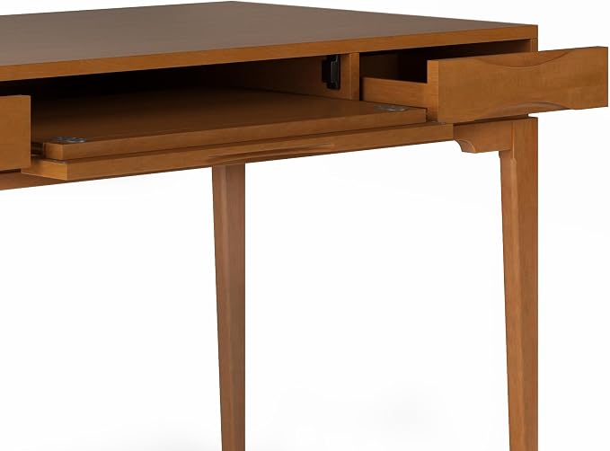 SIMPLIHOME Harper Desk - 60 Inch Wide Solid Wood Writing Desk in Honey Brown, Mid-Century Modern Home Office Computer Table for Study with 2 Drawers and Flip-Down Keyboard Tray - Image 8