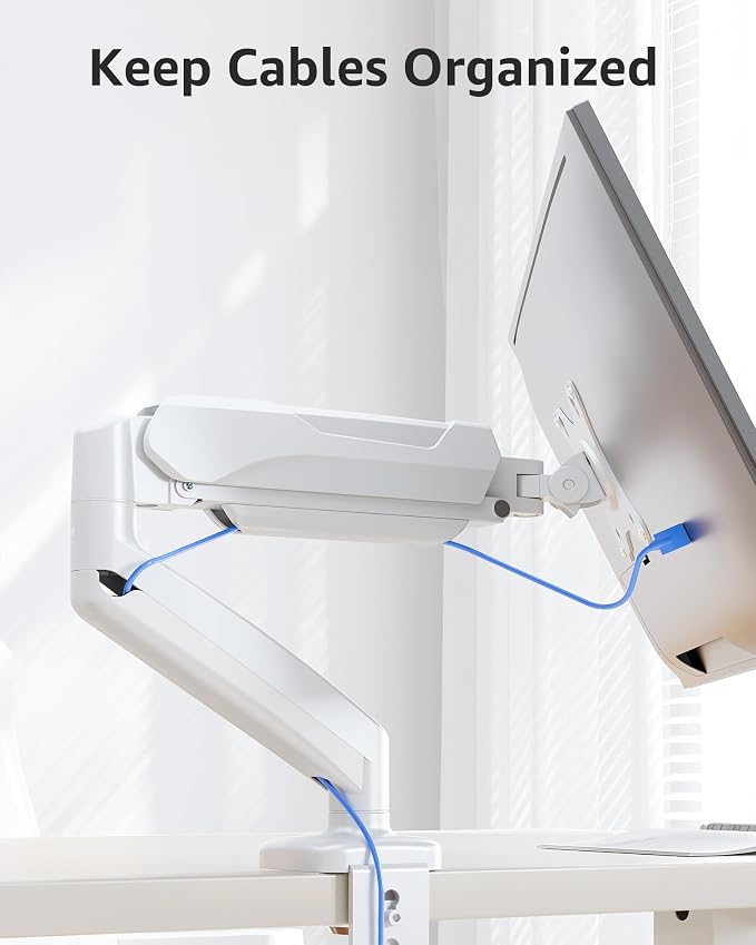 MOUNTUP Single Monitor Desk Mount Holds Screen up to 32 inch, Height Adjustable Monitor Arm, Full Motion Computer Monitors Stand with Clamp/Grommet Base, VESA Mounts Fit 4.4-17.6lbs Computer, White - Image 7
