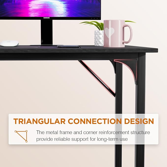 PayLessHere | 32 Inch Computer Desk | Black | Sturdy Office Desk | Metal Frame, Adjustable Feet | Water-Resistant, Scratchproof Surface | Writing Table for Home Office or Study | Pack of 1 - Image 6