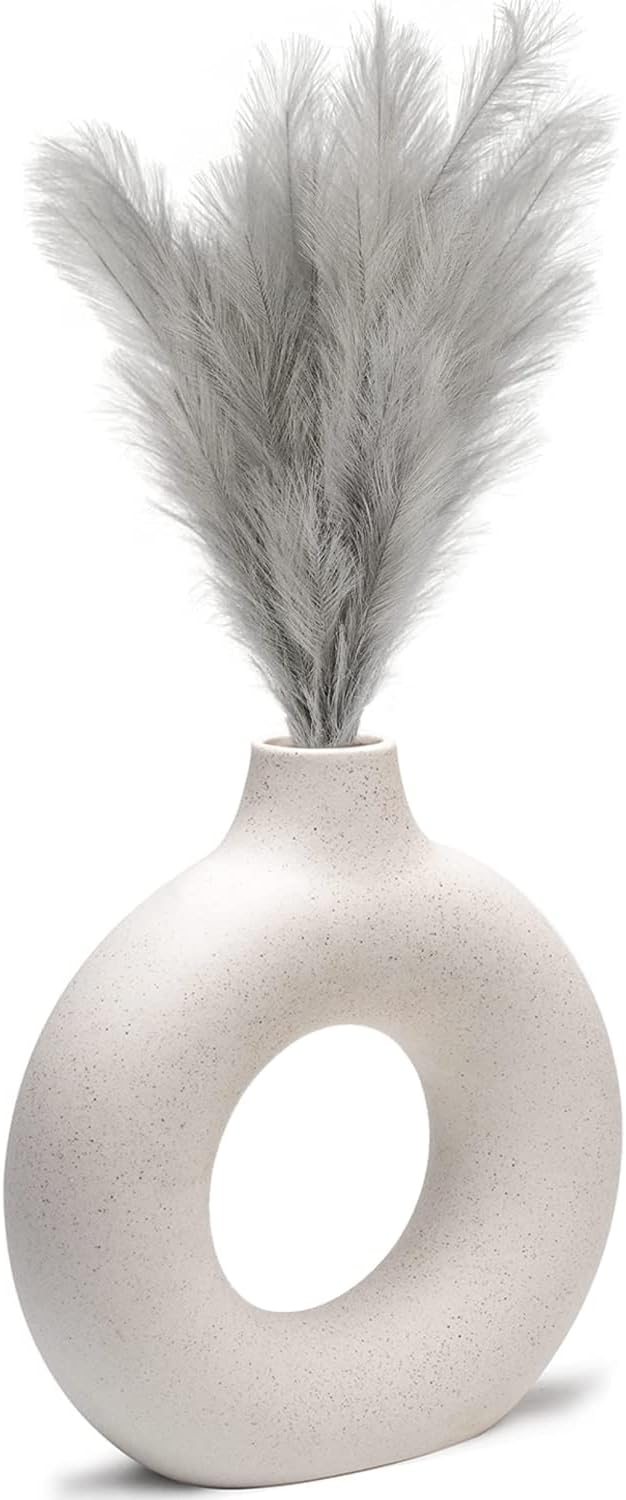 CEMABT White Donut Vase Hollow Ceramic Vase for Flowers Handmade Minimalist Boho ins Style Modern Home Decor for Wedding Dinner Table Party Living Room Office Bedroom（L，White） by CEMABT