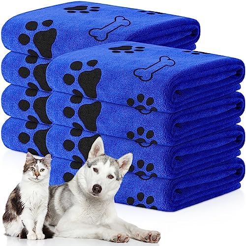 8 Pcs Dog Towel for Drying, 40 x 24 Inch, Dog Paw and Bone, Dark Blue by Chumia