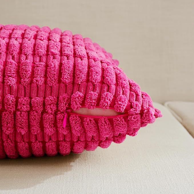 Fancy Homi 4 Packs Decorative Throw Pillow Covers for Living Room Couch Bed, Modern Farmhouse Boho Home Décor Accent Cushion Case, 18" x 18", Hot Pink - Image 3