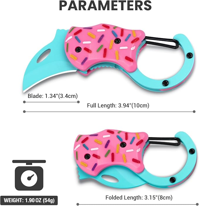 FUNBRO Small Pocket Knife for Women, Edc Knives Tool | Cute Donut Folding Box Cutter with 1.34 Inch Sharp Blade, Great Gift for Her - Image 7
