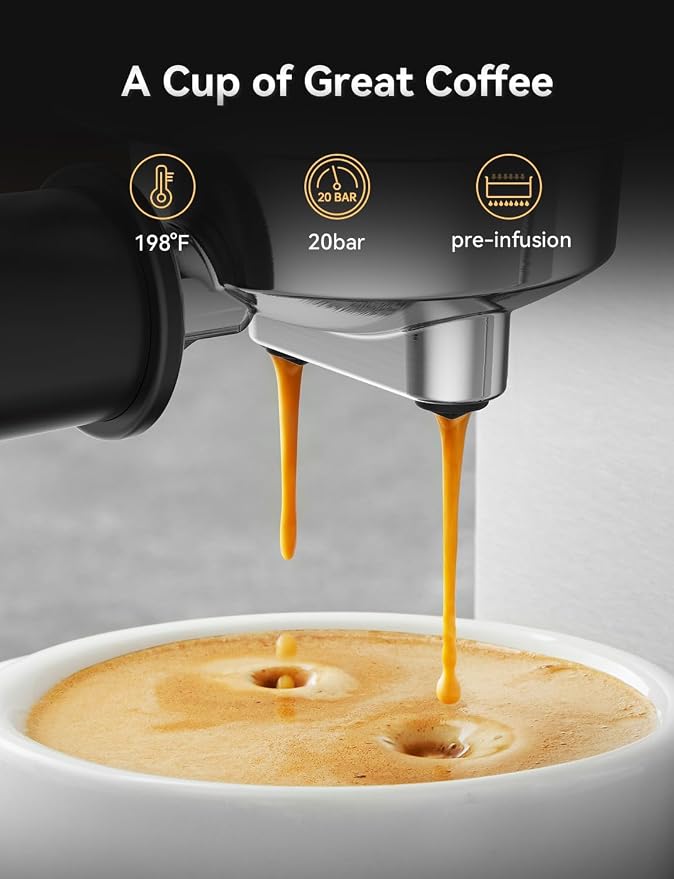 Neretva Espresso Machine 20 Bar, Super Compact Espresso Maker Stainless Steel Professional Coffee Machine Espresso with Power Steam & LED Display for Home Barista Latte and Cappuccino Maker-Silver - Image 4
