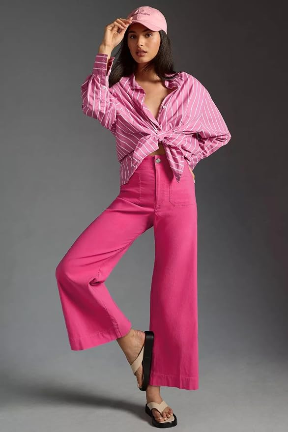 miduo Womens High Waisted Cropped Wide Leg Stretchy Straight Pants Trousers with Pockets - Image 3
