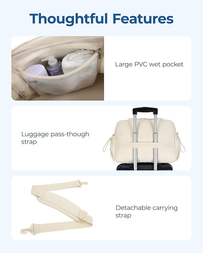BAGSMART Duffle Bag for Travel, Gym Bag for Women, Weekender Carry on Bag | PVC Wet Pocket, Airline Approved Personal Carry-on Size, Fits Under-seat, One Bag for Gym, Travel, Hospital, Overnight - Image 7