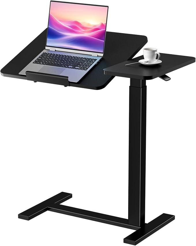Adjustable Standing Desk Rolling Laptop Table with Wheels, Black | Tiltable Desktop Design for Comfortable Work, Reading and Study Spaces by HAPPYMONTLLC