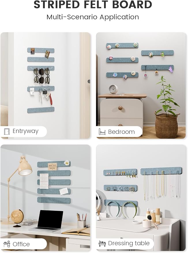 Fluxynara 13" x 2" Felt Wall Panels, Dusty Blue | 5-Pack Cork Board Alternative with 35 Push Pins, Adhesive Mounting for Bedroom Door or Home Office - Image 6