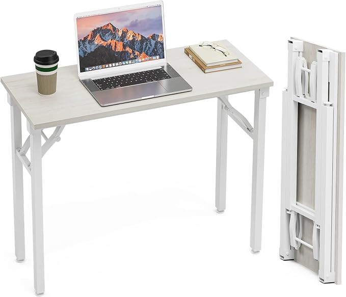 TEMI Small Computer Desk Folding Table - 35.8" Foldable Office Desk, No Assembly, Perfect for Small Spaces in Bedroom, Dorm, or Apartment, Portable Mini Desk or Study Table Compact Design, White Ash by TEMI