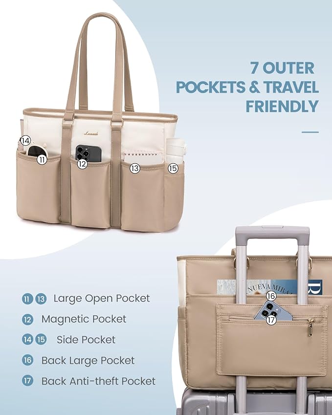 LOVEVOOK 17.3 Inch Laptop Bag for Women, Teacher Nurse Work Tote Bag With Large Cup Holder, Utility Bag For Work/Travel/College/Daily, Professional Computer Purse Large Handbag With Multi Pocket - Image 5