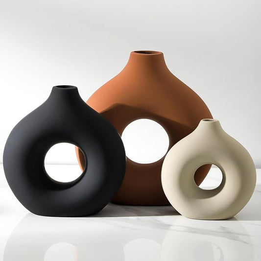 Vanselia Ceramic Vase Home Table Decor - Flower Vases Set of 3 Small Living Room Centerpiece Decorations for Shelf Bedroom Office Kitchen Dining Desk Modern Aesthetic Farmhouse Decorative (Rust) by VanseliaHome